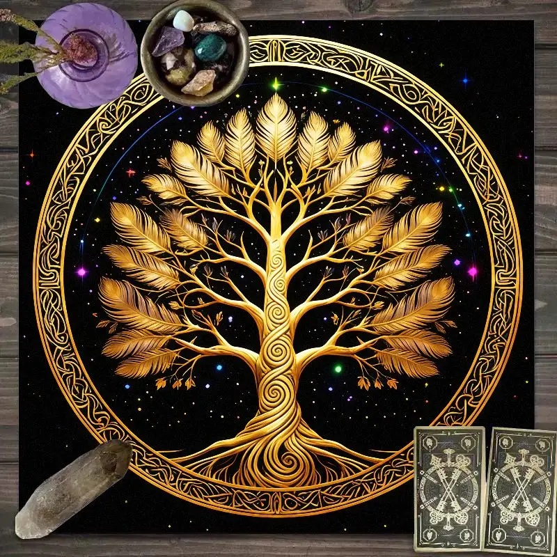 VIKAMA Black Gold Zodiac Altar Cloth Gemini Magic Circle Tarot Mat for Witchcraft Decor