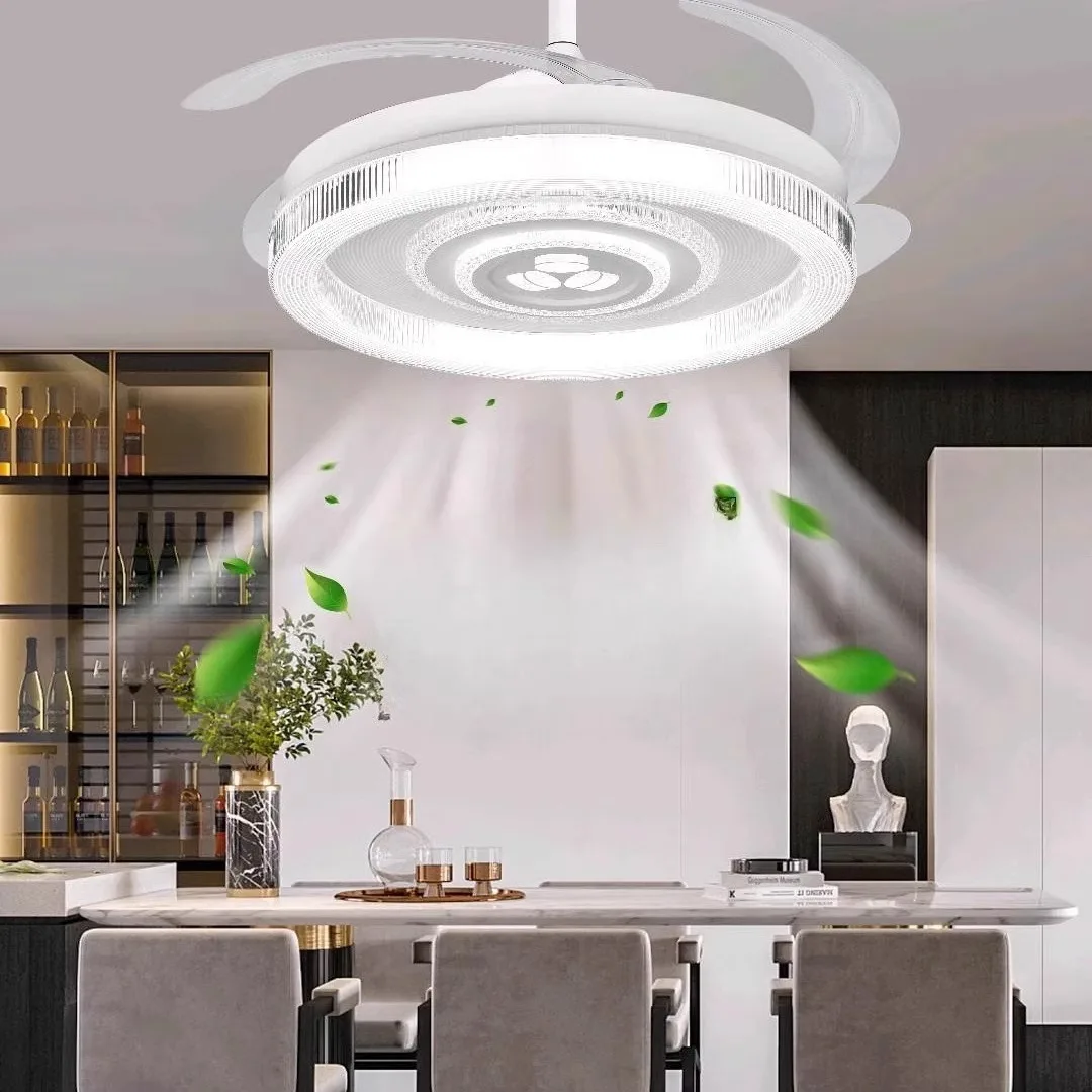 

42”New invisible fan light for living room, dining roo, bedroom simple and modern integrated variable frequency fan hanging lamp