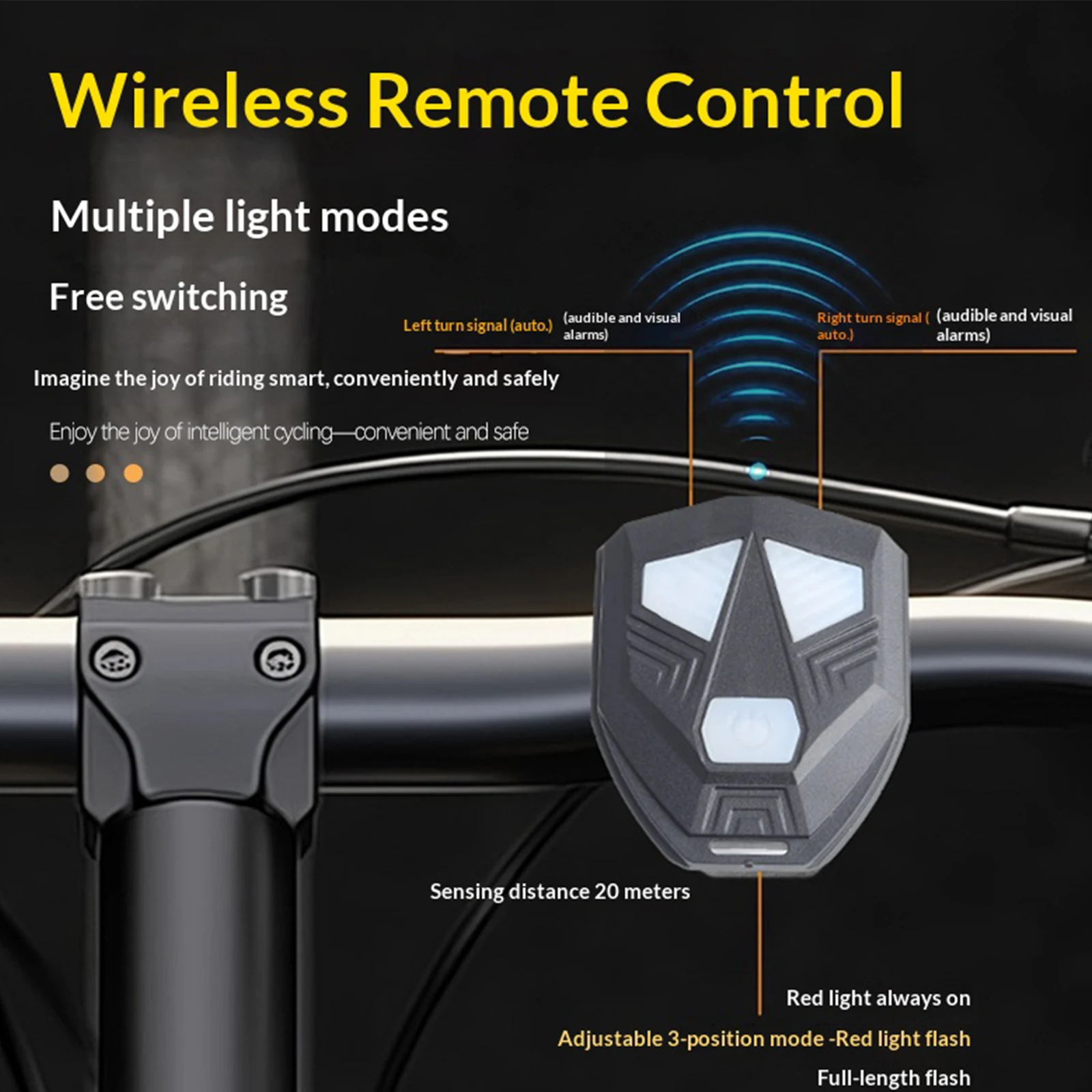 Wireless RC Car Lights Type-C Charging Dynamic Turn Signals 5 Modes Remote Steering Tail Light for Night Cycling Accessories