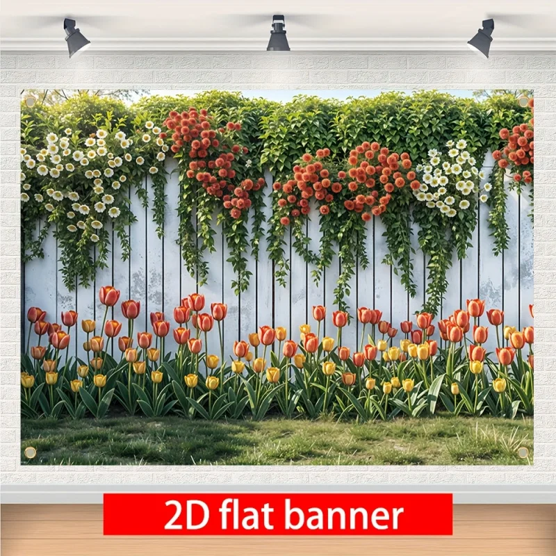 VIKAMA Frühlingsblumen-Zaun Europäisches Party-Banner Wanddekoration Themen-Event Fotografie-Hintergrund Banner