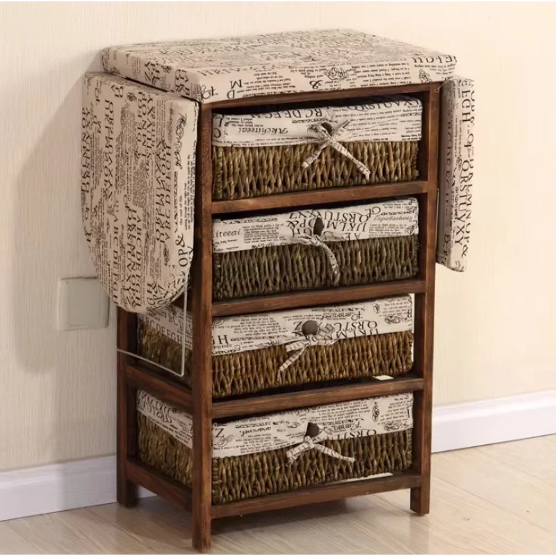 Folding wood ironing boards with storage cabinet