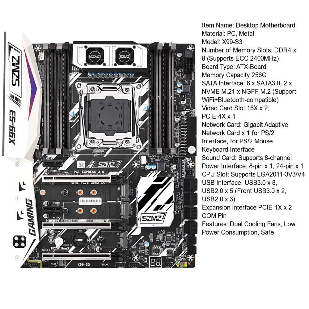 Imagem -05 - Motherboard Lga 20113 Suporte Xeon e5 v3 Processador Cpu v4 Ram Ddr4 Memória de Quatro Canais Nvme M.2 Atx Szmz-x99