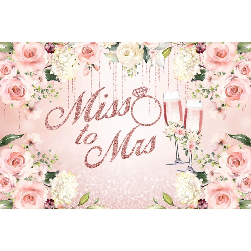 Mr & Mrs Bridal Shower Photography Backdrop Flower Wedding Miss to Mrs Bride to Be Engagement Ceremony Party Photo Background