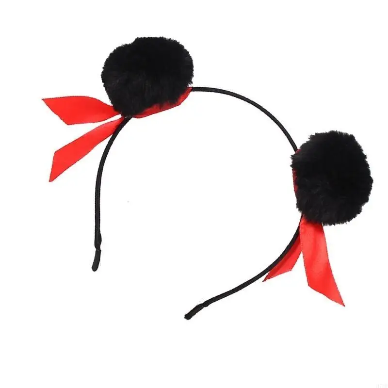 Nezha Buns 헤드 밴드 재미와 세련된 모피 폼 포포 헤어 푸트 보우 노트 헤어 빵 성인 어린이 애니메이션 파티 h7ef