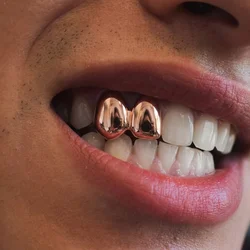 GUCY Double Caps złoty kolorowy platerowany zęby Grillz Canine zwykły dwa zęby prawy Top pojedyncze czapki grille prezent na Halloween