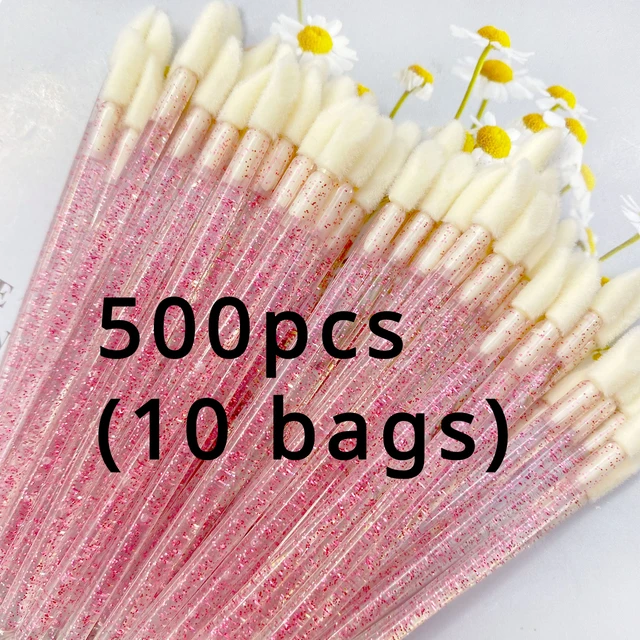 500 szt. Kryształowe szczoteczki do ust, pędzle do makijażu, aplikatory do przedłużania rzęs, aplikatory do tuszu, aplikatory do szminki, narzędzia kosmetyczne