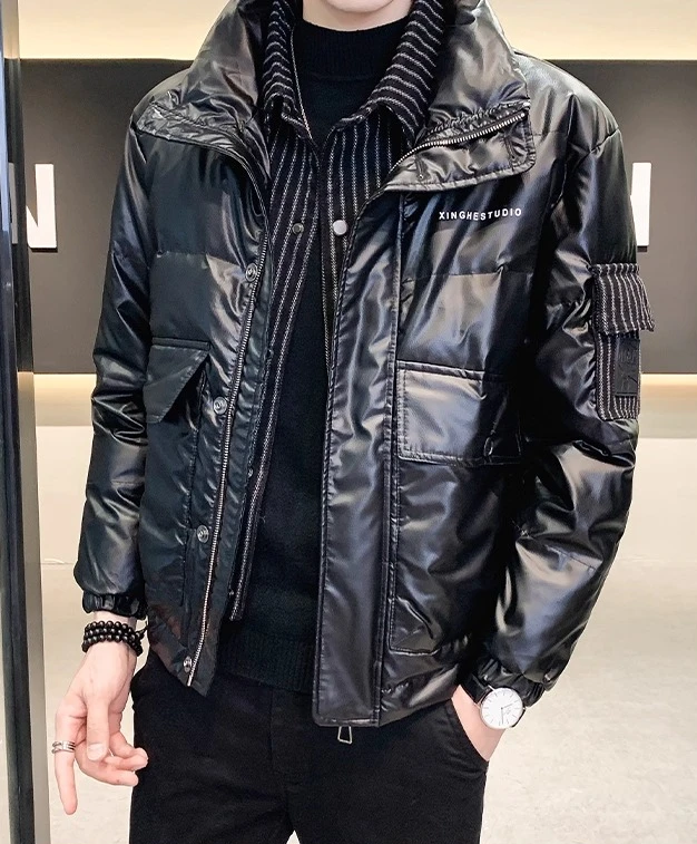 2025 Winter Men's Warm Fashion Lightweight Fake Two-Piece Turn-Down Collar Warm Loose Casual Black Down Jacket
