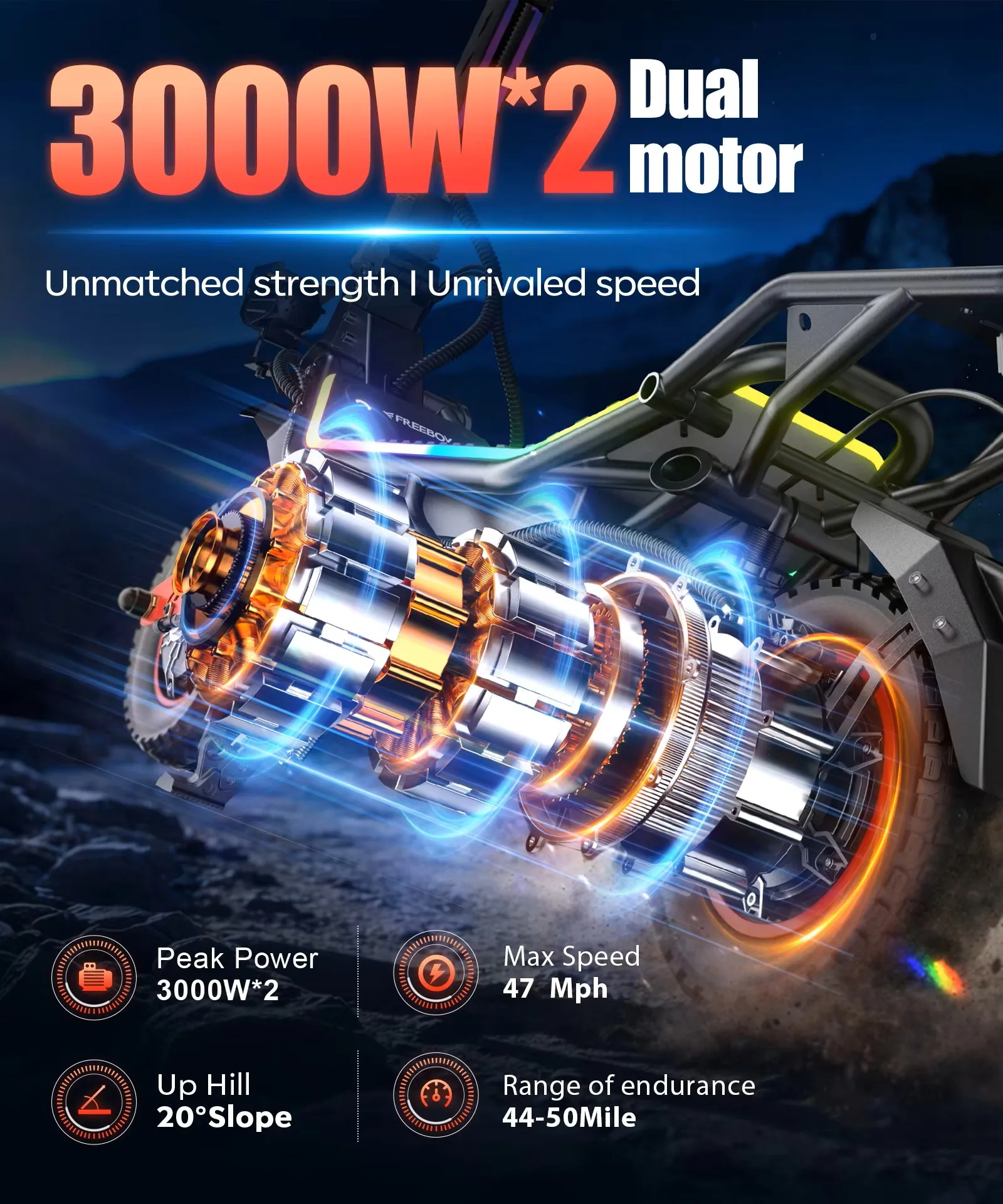 FREEBOY H10 Klappbarer Elektroroller 6000W Doppelmotor 60V28AH Lithium-Batterie Hydraulische Bremse 75km/h E-Scooter Abnehmbarer Werkzeugkasten 12-Zoll-Reifen All-Terrain Offroad E-Scooter für Erwachsene – Detail 2