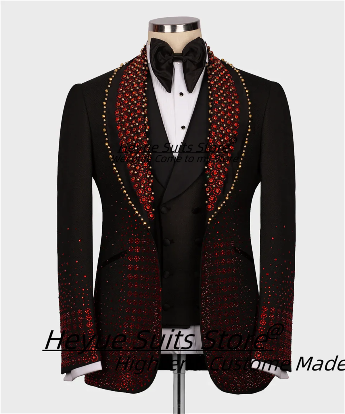 

Shiny Gemstone Luxuly Wedding Groom Tuxedos Customized Slim Fit Shawl Lapel Prom 3 Pieces Sets Male party Blazers Ropa Hombre