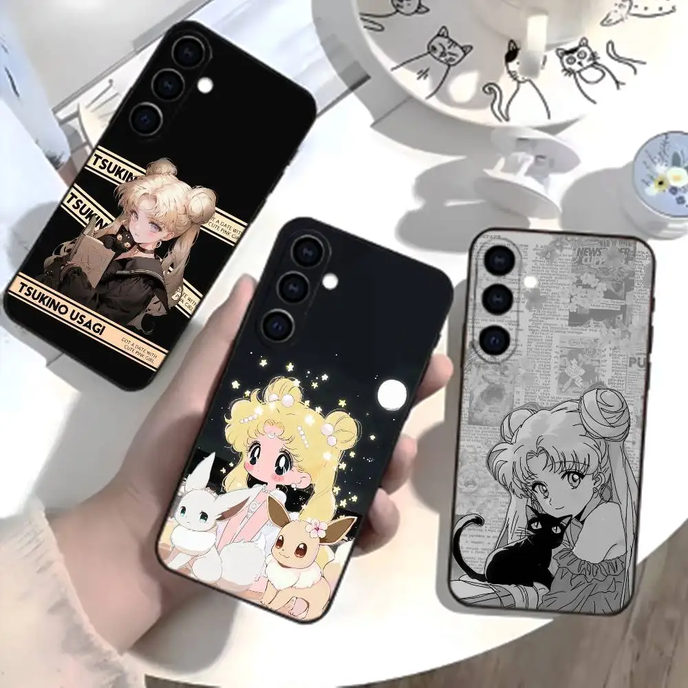 

Cartoon F-Sailor M-Moons Phone Case For Samsung Galaxy A73,A21s,A22,A31,A52,A53,A71,A41Soft Black Shell