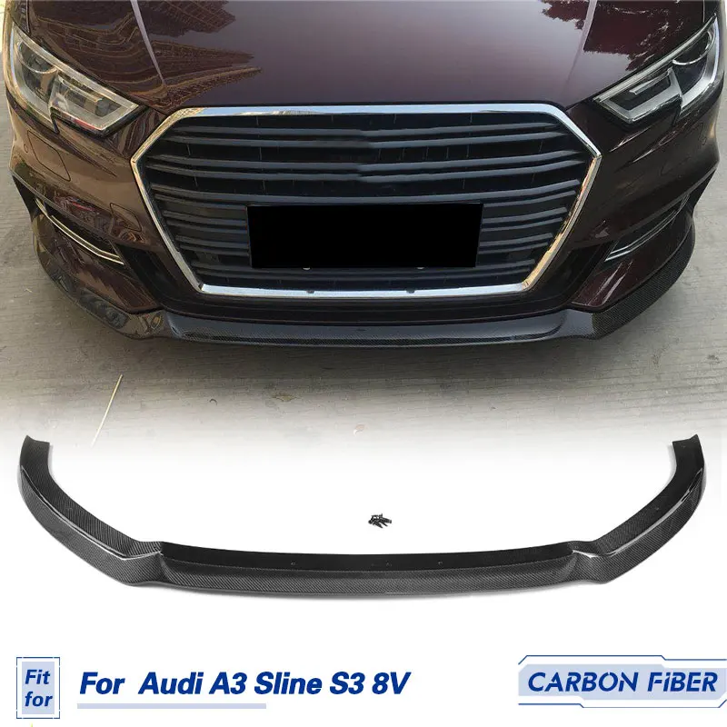 Car Front Bumper Lip Spoiler Carbon Fiber for Audi A3 Sline S3 8V Sportback 2017 2018 Racing Front Lip Chin Apron Guard Body Kit