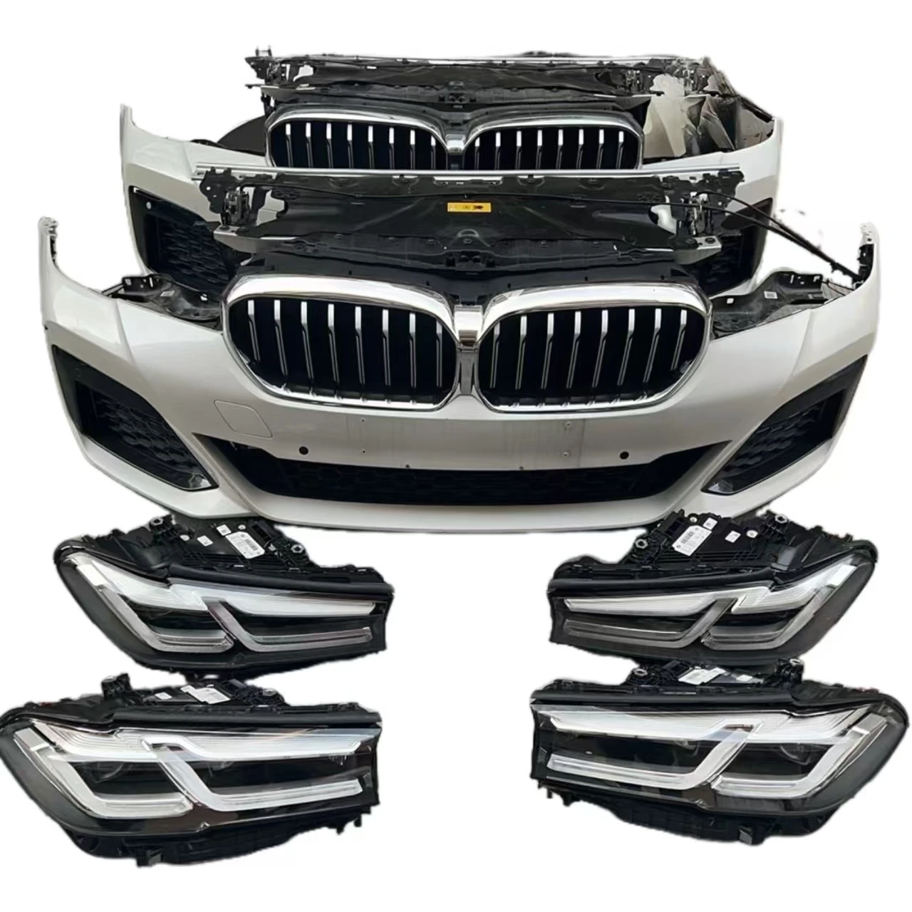 

New 5 Series for BMW Front Bumper Assembly with G30 G38 Headlights Nose Bridge Grille Water Tank