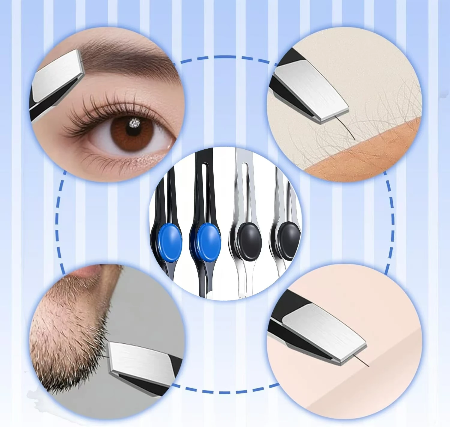 4pcs Professional Stainless Steel Eyebrow Tweezers/Anti-Slip Handle, Tilted Tip For Facial Hair Removal/ For Men And Women