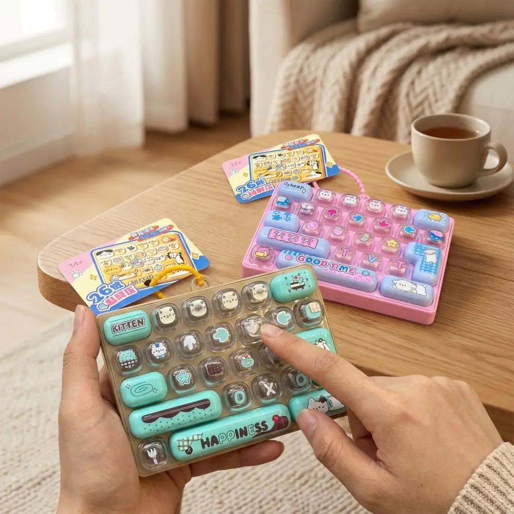 Press-Type 26 Key Keyboard Keychain Clear Key Sounds Clickable Keys Mechanical Fidget Keyboard Sensory Plastic