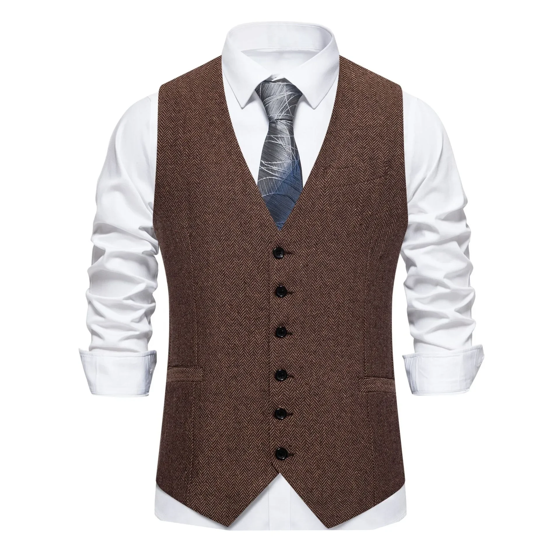 Blue Men Plaid Vest, Sleeveless Single Breasted V-Neck Suit Vests, Wedding/Party/Business/Office Waistcoat, Europe Size S-XXL