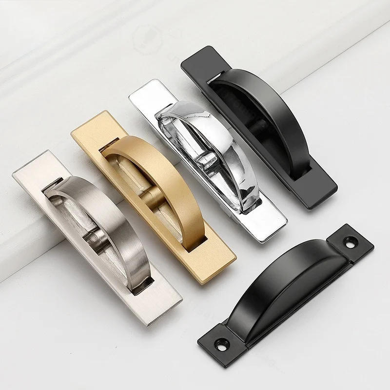 Recessed Rotating Pull Handle Zinc Alloy Hidden Cabinet Knob Semi-circle Tatami Hardware Invisible Drawer Embedded Door