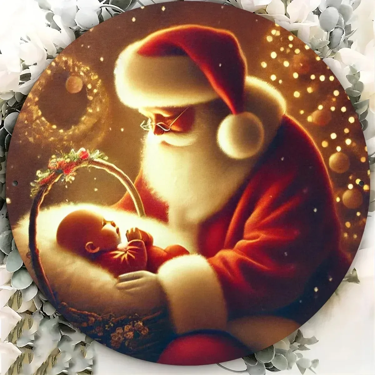 لافتة معدنية مستديرة سانتا كلوز الريفية مطبوعة يدورًا: ديكور حائط للباب والجدران المعيشة في المزرعة #2