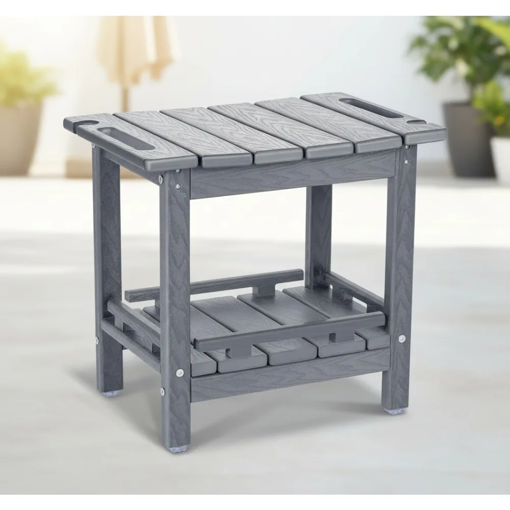 

HDPE Shower Bench with Storage Shelf & Handles, 350lbs Capacity, Indoor Outdoor Bath Seat for Elderly Disabled