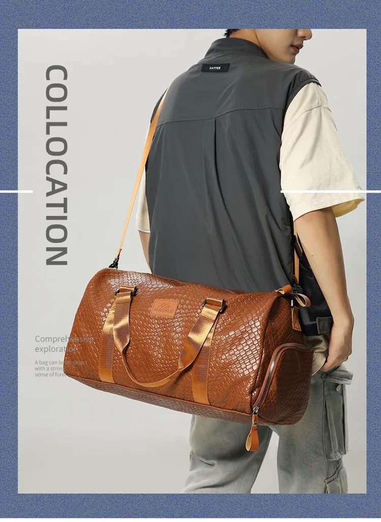 

Large Capacity Vintage Crocodile Patterned Travel Luggage Bag - Unisex Vacation Luggage, Crossbody Bag, Handbag, Shoulder Bag