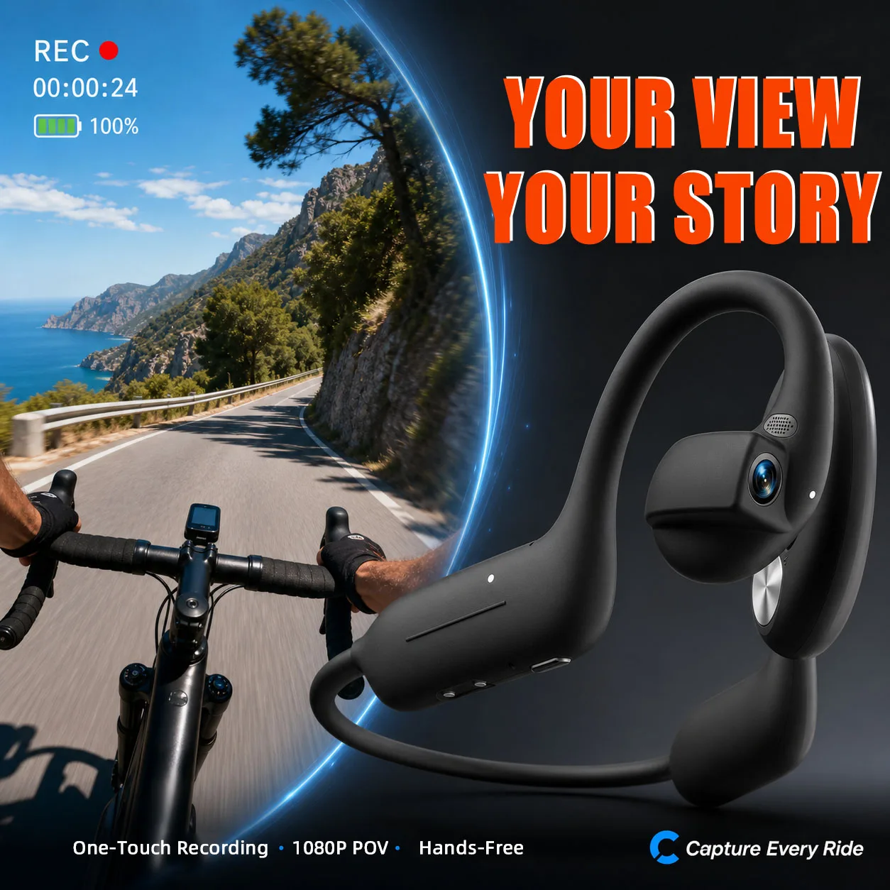 AI Camera Headphones 8MP HD Recording, Smart AI Translation, Ear-Hanging Air Conduction Bluetooth Earphones Outdoor Cycling