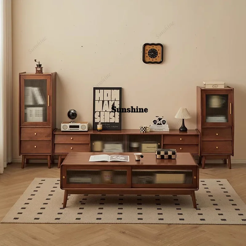 

TDVintage Modern Coffee Table Vintage Rectangle Mid Century Design Coffee Table With Drawers Metal Handles Coffee Table Furnitur