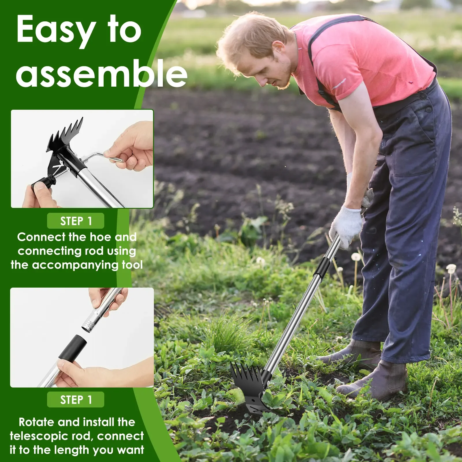 Garden Thatch Rake Stainless Steel Garden Weed Pulle Tool Removes Dead Grass Leaves Clearing Loosening Soil Lawn Rake