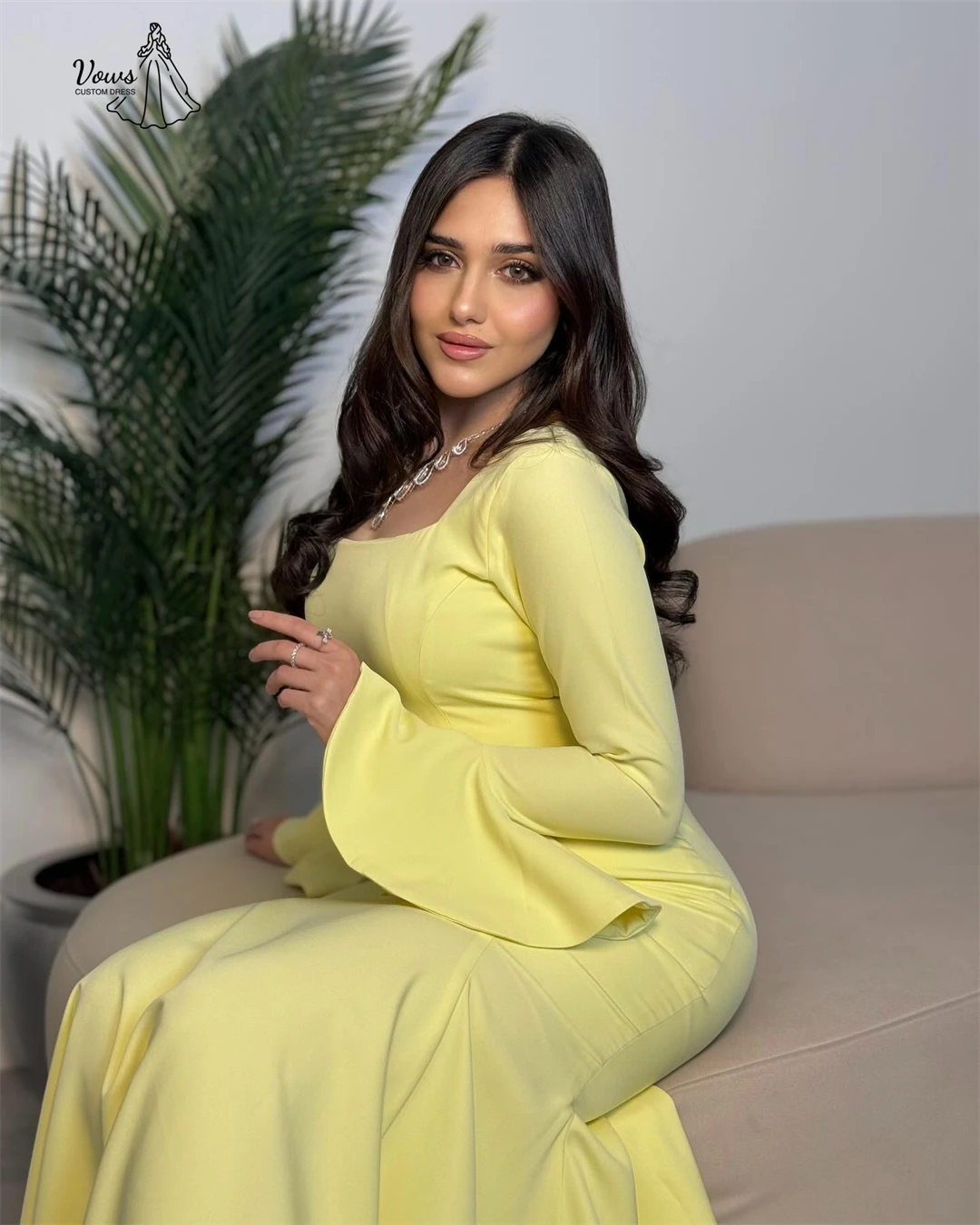 فساتين Vows الصفراء فستان الحفل فساتين السهرة الزفاف مخصص خط المرأة حفلة موسيقية فستان فاخر قماش الساتان رداء سهرة 2025