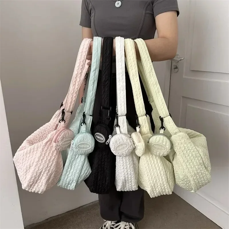 Fashion Cloud Puff Flower Shoulder Bags Simple Pleated Women\'s New Canvas Crossbody Bag Handbags for Women Sling Bag