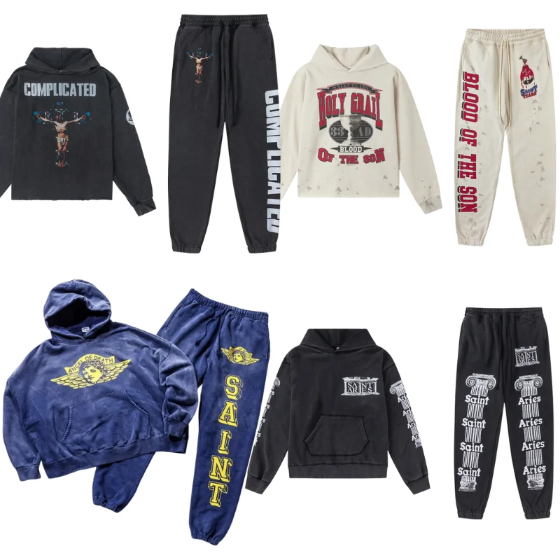 

Vintage Saint Hoodie Pants High Quality Hiphop Letter Hoody Men Women Oversized Pullovers Sweatshirts Streetwear