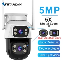 Vstarcam 5MP Dual Lens Wifi PTZ Camera Dual Screen Night Vision Outdoor 8X Digital Zoom Wifi Surveillance Home Security Cameras