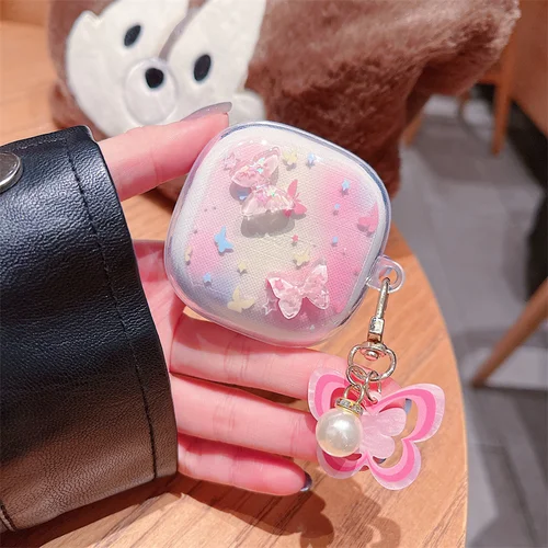 Imagen 2 del producto Funda para Redmi Buds 6 Play, bonita flor/corazón de amor/mariposa/oso/conejo/cereza, funda protectora para auriculares de TPU con llavero