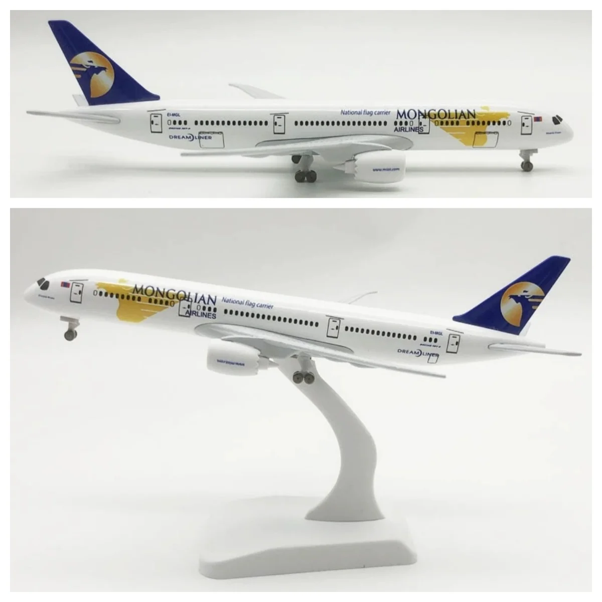 20cm Mongolia B787 Miniature Model Alloy Airplane Model Kit With Stand＆Wheel for Adult Aviation Enthusiasts Gift or Collection