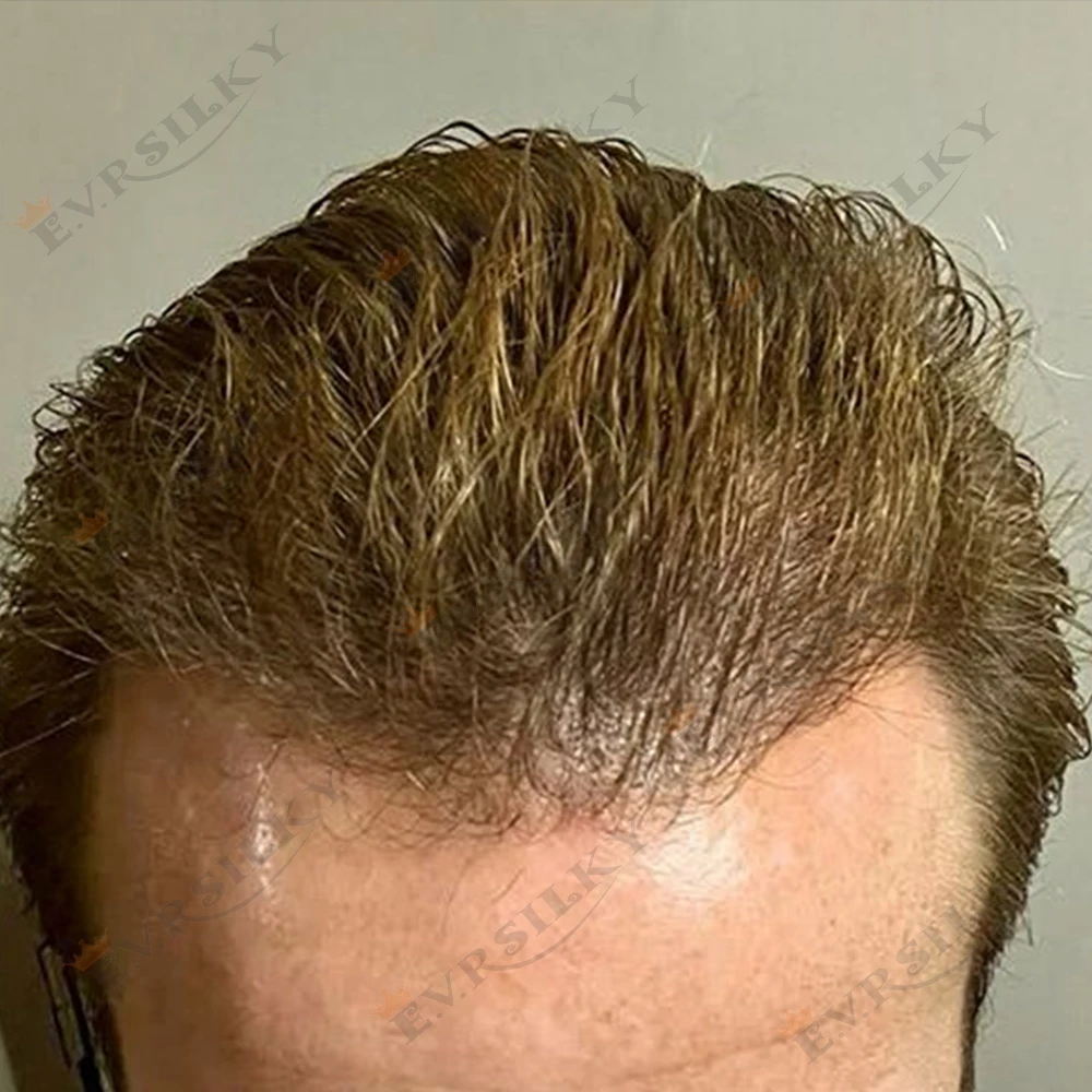 غير مرئية 0.02 مللي متر قاعدة الجلد رقيقة جدا 80 الكثافة رمادي شعر مستعار للرجال بني داكن أسود أشقر نظام استبدال الشعر البشري رجل الشعر المستعار #1
