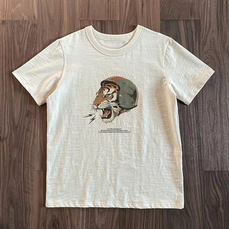 New Summer 2025 Tiger Pattern Printed Loose and Fashionable Short-sleeved Streetwear for Men and Women