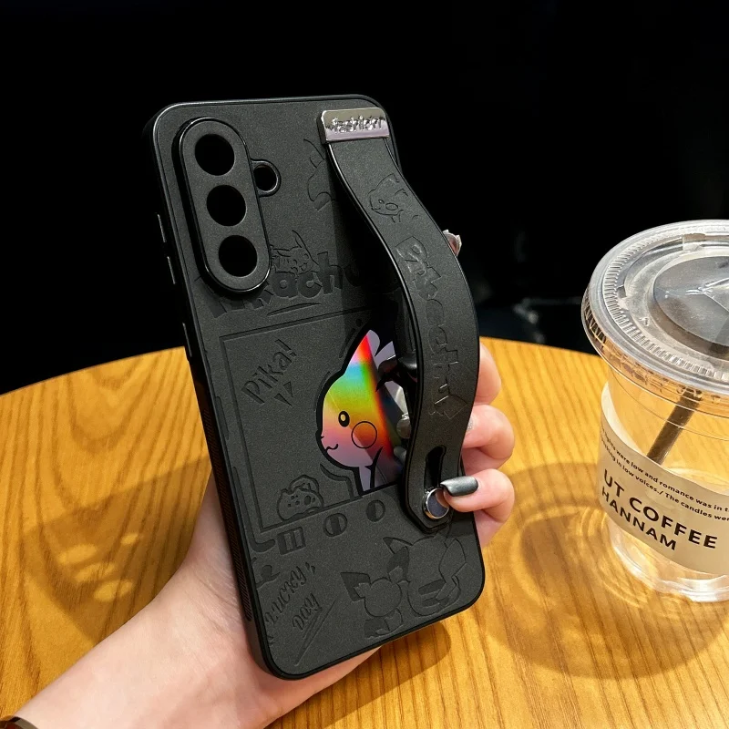 Cartoon Cute Anime P-Pokemon Gengar Wrist strap Holder protect Phone Case For Samsung A56 A55 A35 A16 A15 A54 A36 Anti-fur Cover