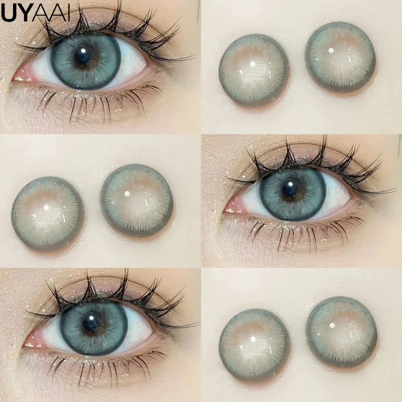 UYAAI Color Contact Lenses for Eyes Korean 1 Pair Fashion Lenses Brown Colorcon Colored Lenses with Diopters Degree Blue Lenses