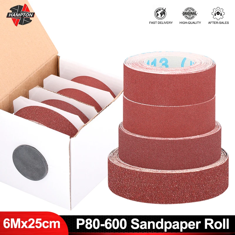 Abrasive Tool Sandpaper Roll 6 Meter 25cm Width Sanding Paper Emery Cloth Roll Grit 80 150 240 320 400 600 Polishing Belt