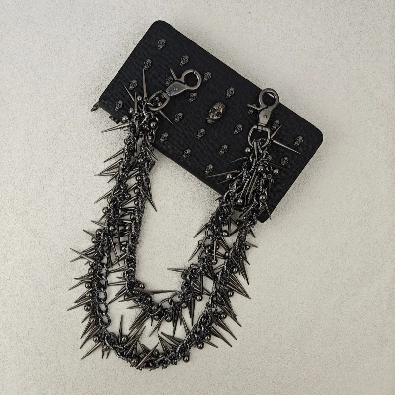 Übertreiben Schwere Punk Doppel-schicht Niet Biker Hosen Kette Männliche Frau Mode Rock Und Roll Luxus Zubehör Retro Schlüssel kette – Detail 4
