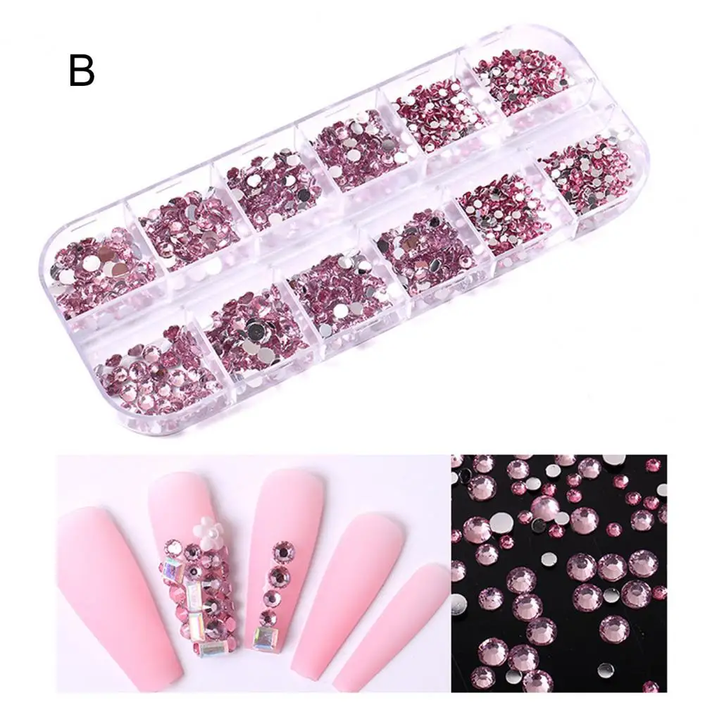 1 Doos Grote 12 Grids Kleurrijke Manicure Charm Nail Art Decor Nail Sieraden Aantrekkelijke Tonen Unieke Charme