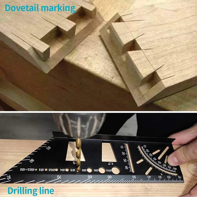 Premium Aluminum Alloy Woodworking Square Ruler - 3D Mitre Angle Measuring Template Tool - 45/90 Degree Carpenter\'s Layout Gauge