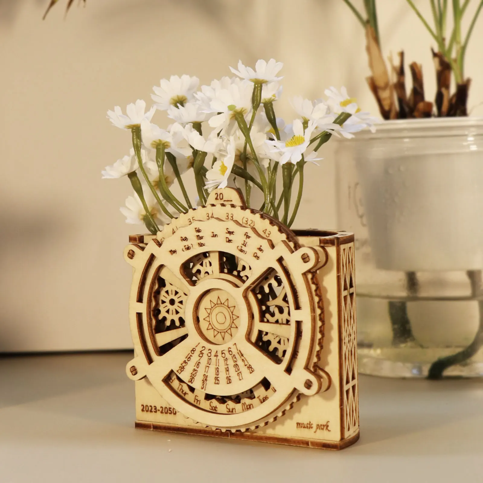 2pcs 3D Wooden Puzzle Perpetual Calendar Mechanical Gears Toy Building Set Brain Teaser Games Engineering Toys model kits