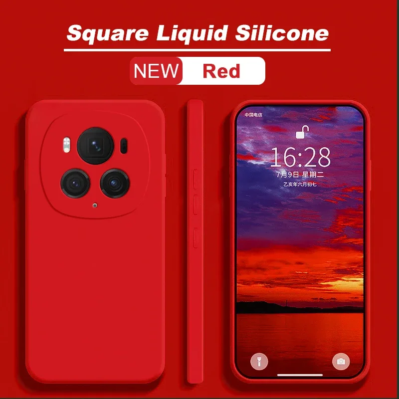 Luxury Square Liquid Silicone Phone Case Cover For Honor Magic6 Magic 6 Pro 6Pro Magic6Pro 5G Soft Candy Color Back Cover