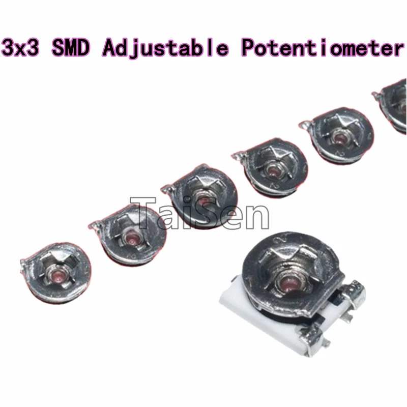 

10PCS 3x3 SMD Adjustable Potentiometer 1KΩ/3KΩ/2KΩ/5KΩ/10KΩ/20KΩ/50KΩ/100KΩ/200KΩ/100Ω/500Ω
