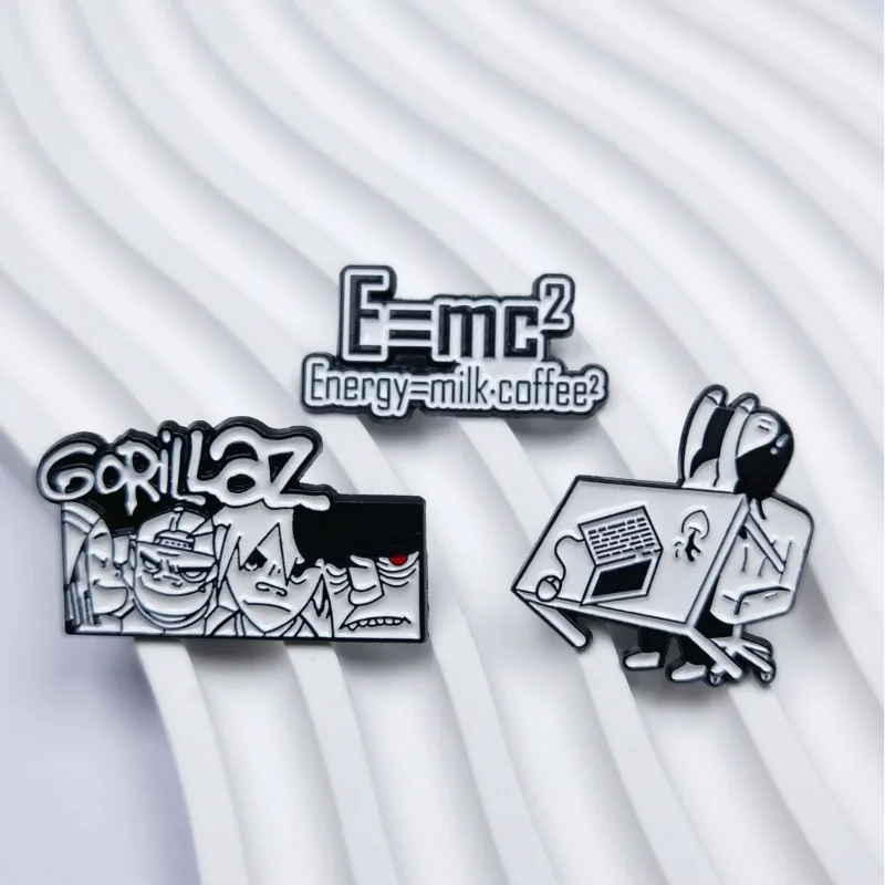 Rare Gorillaz Rock Band's Commemorative Metal Brooch Featuring Unique Black White Cartoon Character Logo Comic Strip Character