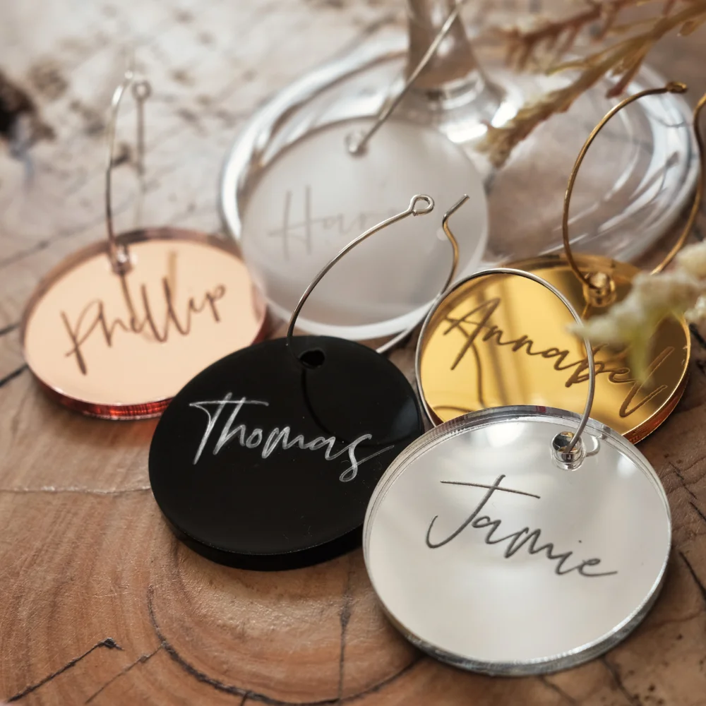 10pcs Personalized Wedding Drink Tag Name For Glasses Wine Charm Laser Drink Topper Place Card Champagne Custom Sign Drink Tag