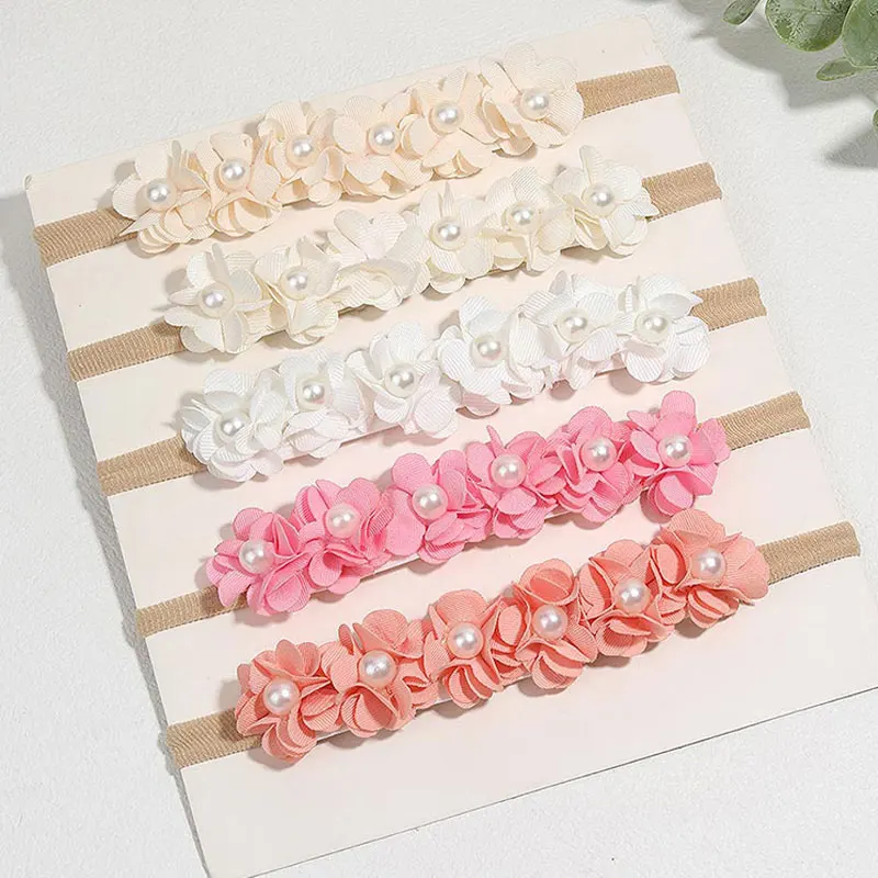 Lovely Baby Girl Headbands Elastic Nylon Baby Pearl Floral Headbands Newborn Infant Toddler Hairband Headwear Hair Accessorie