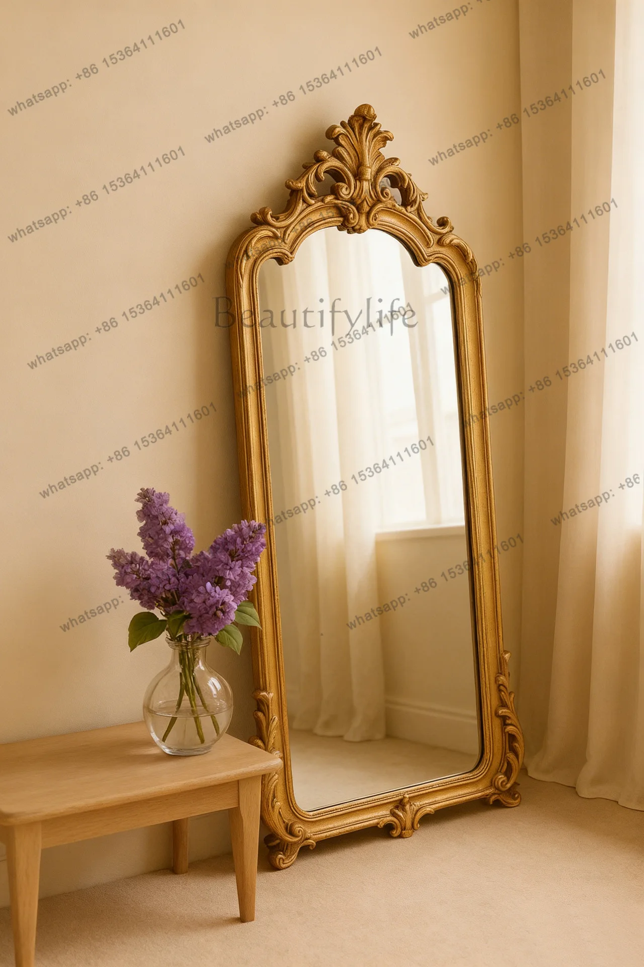 

yj9 French retro full-body mirror classical frame carved floor mirror light luxury atmosphere high sense