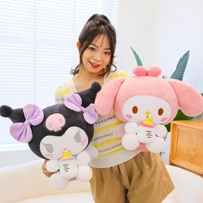 60Cm Cartoon Sanrio Babyfles Kuromi Knuffel Kawaii My Melody Soft Gevulde Knuffels Pop Big Size Leuke Kussen verjaardagscadeau