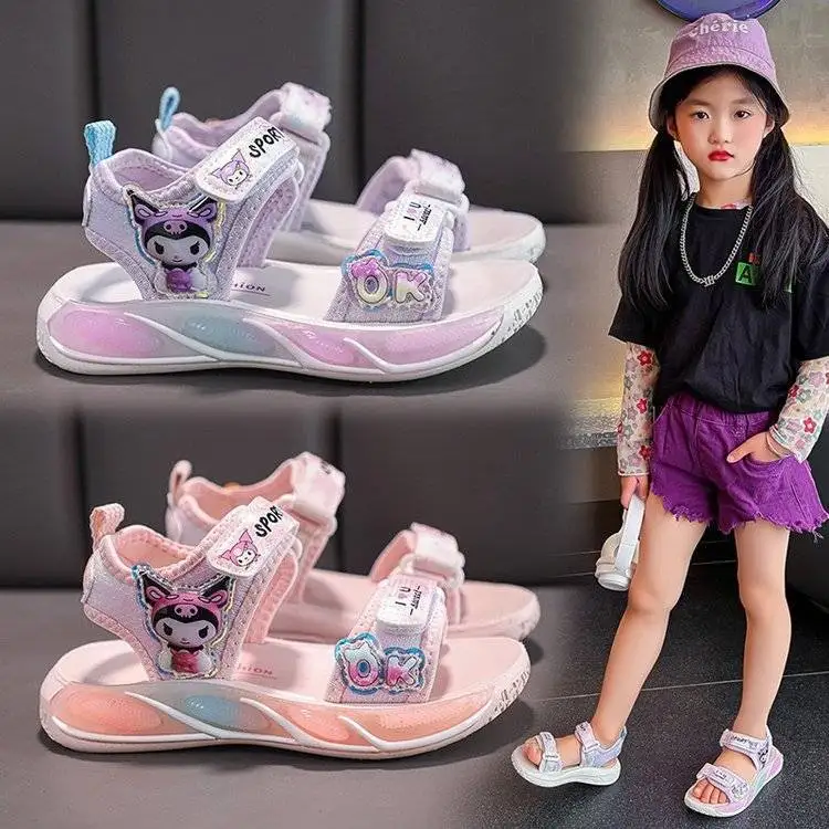 Sanrio Kuromi Toddler Girls Summer Sport Sandals Adjustable Hook Loop Open Toe Non-Slip Soft Sole Shoes Lightweight Casual Beach