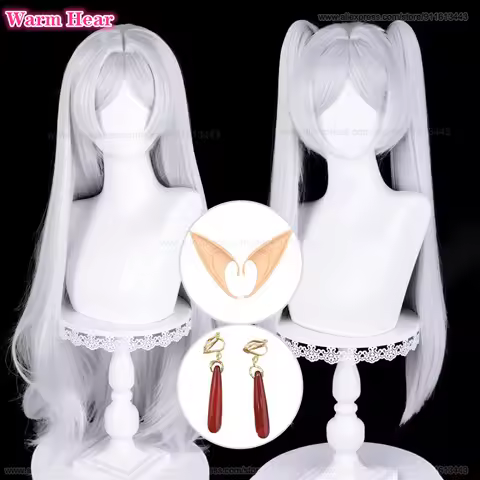 2024 Frieren Synthetic Wig Anime 68cm Long Silver White Double Ponytail Cosplay Wig Heat Resistant Hair Halloween Party New Wigs